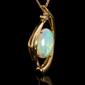 Yellow Gold Blue Green Yellow Orange Crystal Opal and Diamond Pendant
