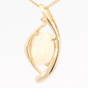 Yellow Gold Blue Green Yellow Orange Crystal Opal and Diamond Pendant