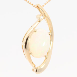 Yellow Gold Blue Green Yellow Orange Crystal Opal and Diamond Pendant