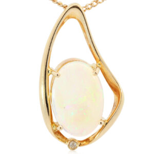 Yellow Gold Blue Green Crystal Opal and Diamond Pendant