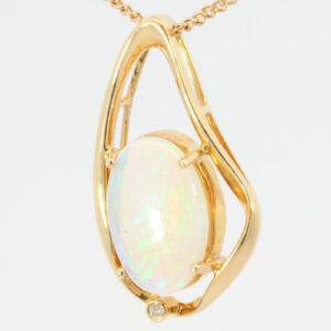 Yellow Gold Blue Green Crystal Opal and Diamond Pendant