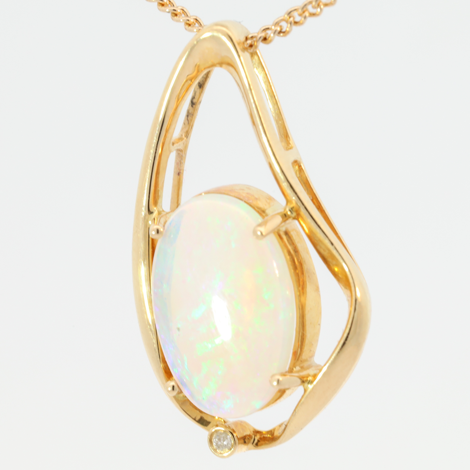 Yellow Gold Blue Green Crystal Opal and Diamond Pendant