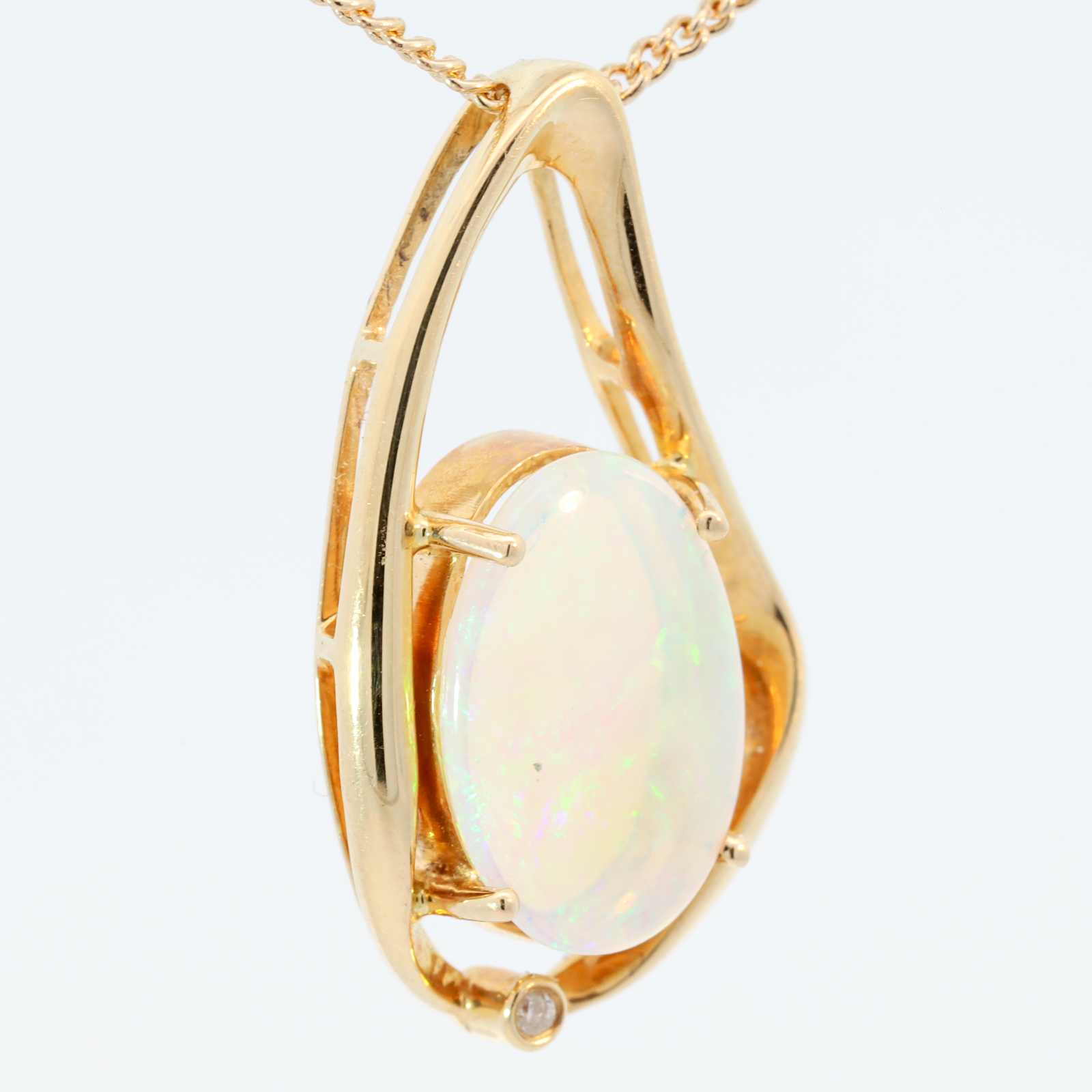 Yellow Gold Blue Green Crystal Opal and Diamond Pendant