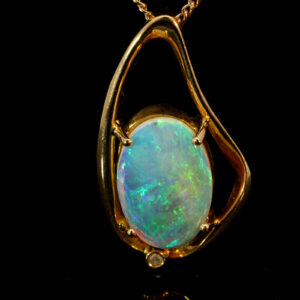 Yellow Gold Blue Green Crystal Opal and Diamond Pendant