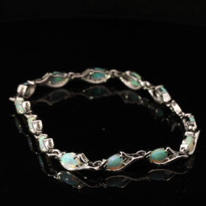 White Gold Blue Green Crystal Opal Bracelet
