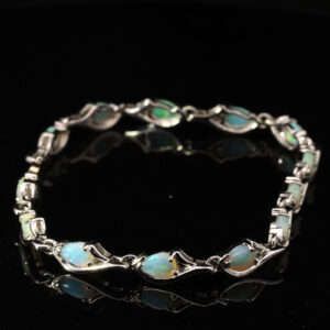 White Gold Blue Green Crystal Opal Bracelet