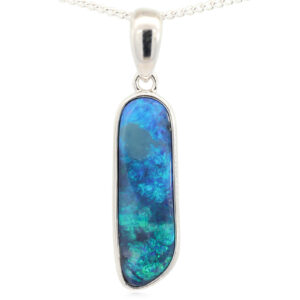 Sterling Silver Blue Green Purple Boulder Opal Pendant