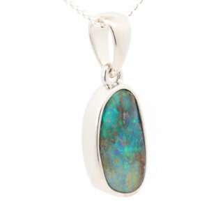 Sterling Silver Blue Green Yellow Orange Boulder Opal Pendant