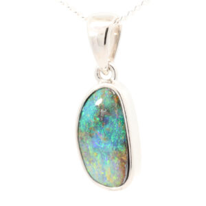 Sterling Silver Blue Green Yellow Orange Boulder Opal Pendant