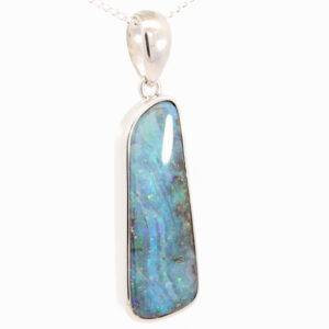 Sterling Silver Blue Green Boulder Opal Pendant