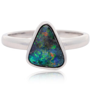 Sterling Silver Blue Green Yellow Orange Boulder Opal Ring