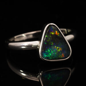 Sterling Silver Blue Green Yellow Orange Boulder Opal Ring