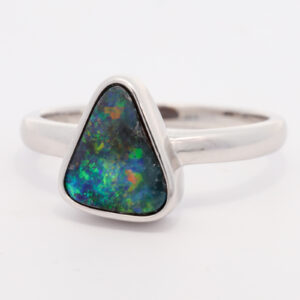 Sterling Silver Blue Green Yellow Orange Boulder Opal Ring