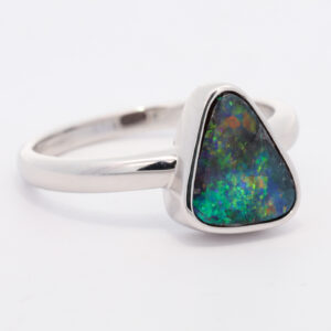 Sterling Silver Blue Green Yellow Orange Boulder Opal Ring