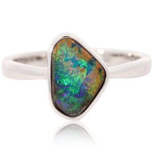 Sterling Silver Blue Green Boulder Opal Ring