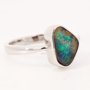 Sterling Silver Blue Green Boulder Opal Ring