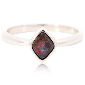 Sterling Silver Blue Green Orange Red Boulder Opal Ring