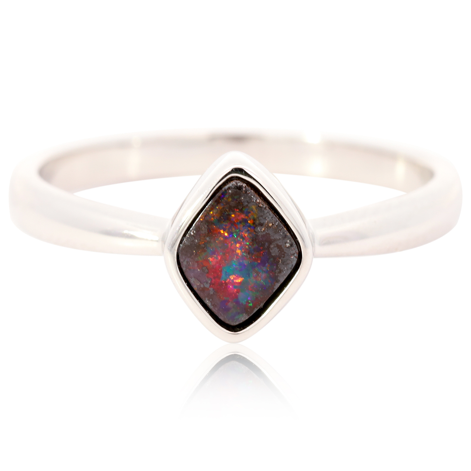 Sterling Silver Blue Green Orange Red Boulder Opal Ring