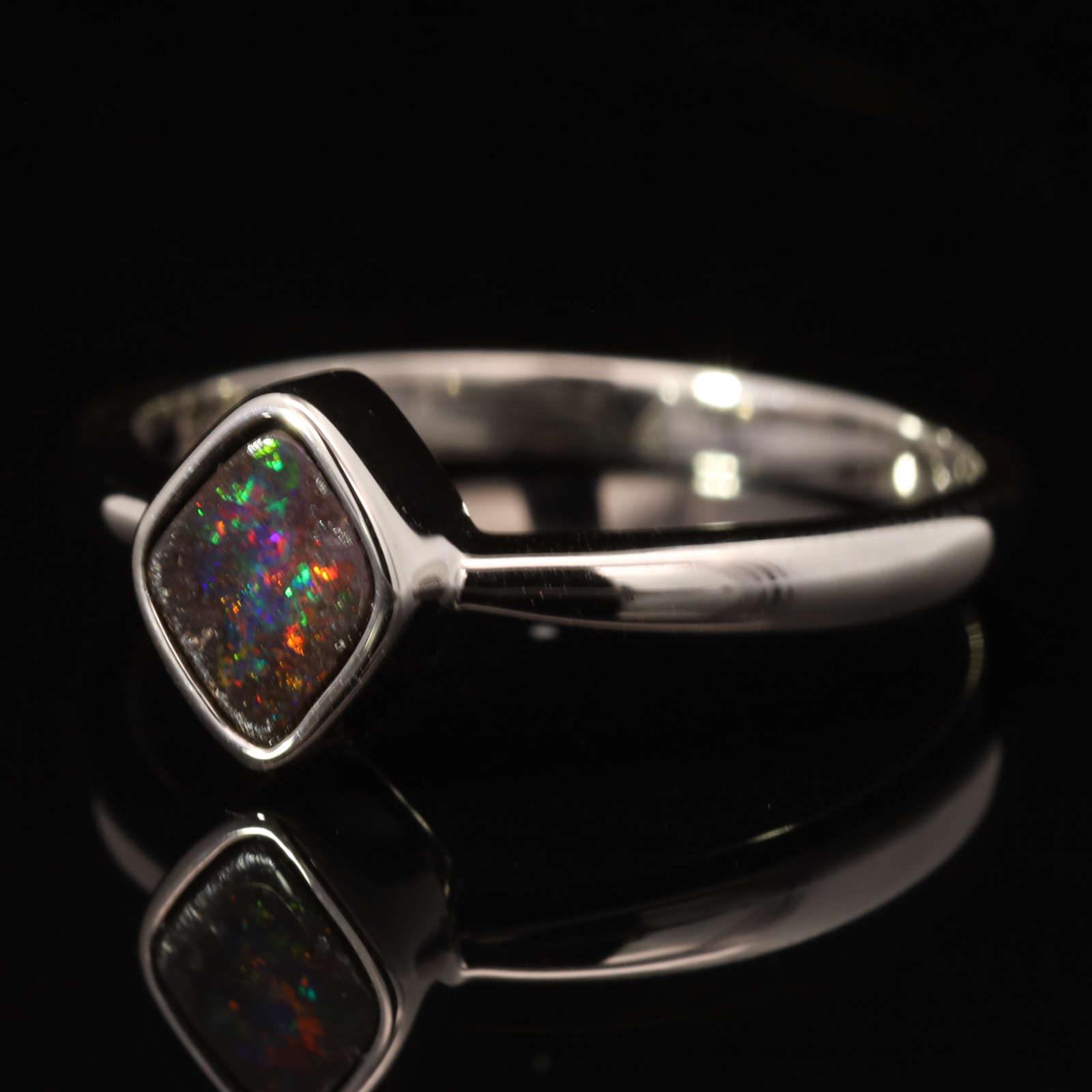 Sterling Silver Blue Green Orange Red Boulder Opal Ring