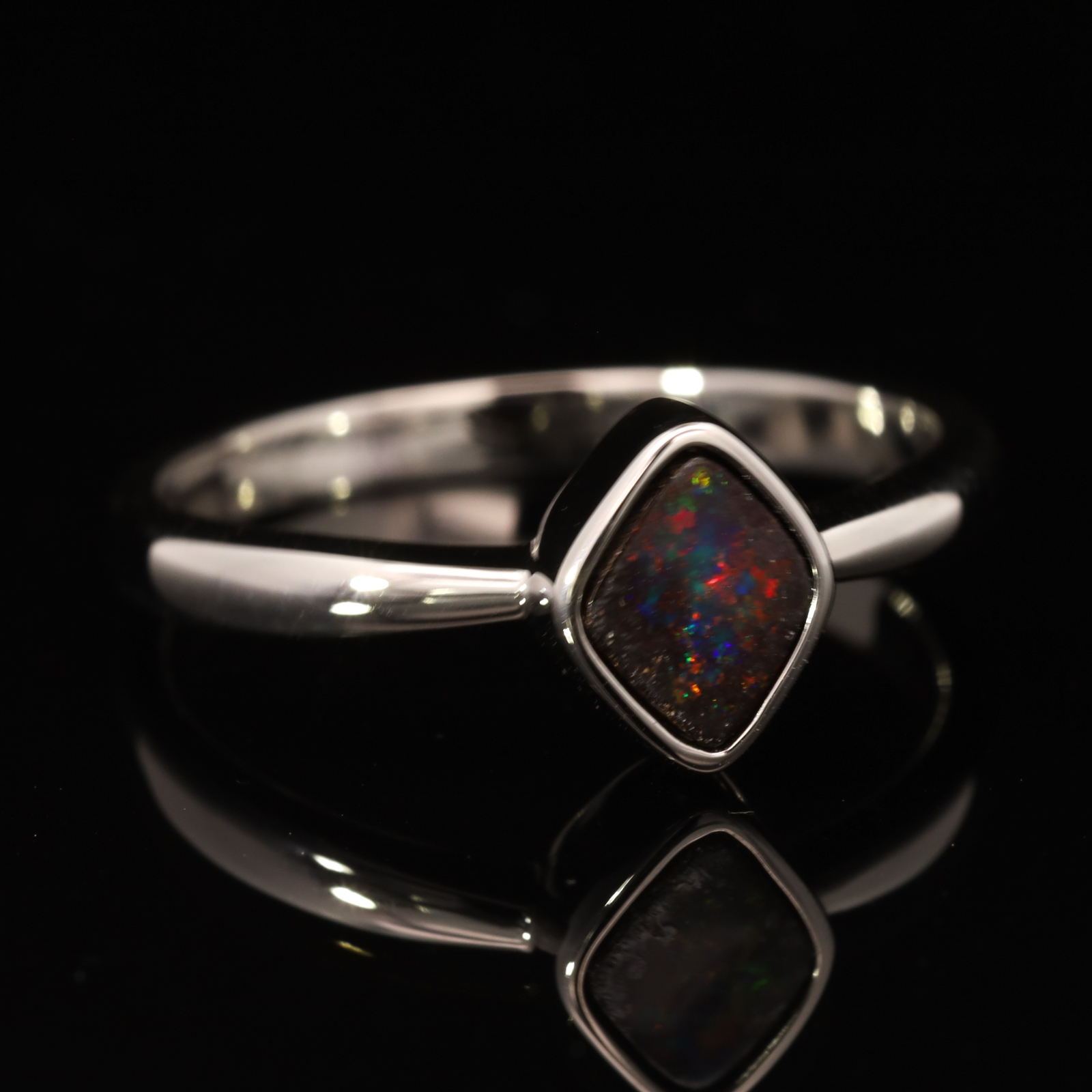 Sterling Silver Blue Green Orange Red Boulder Opal Ring