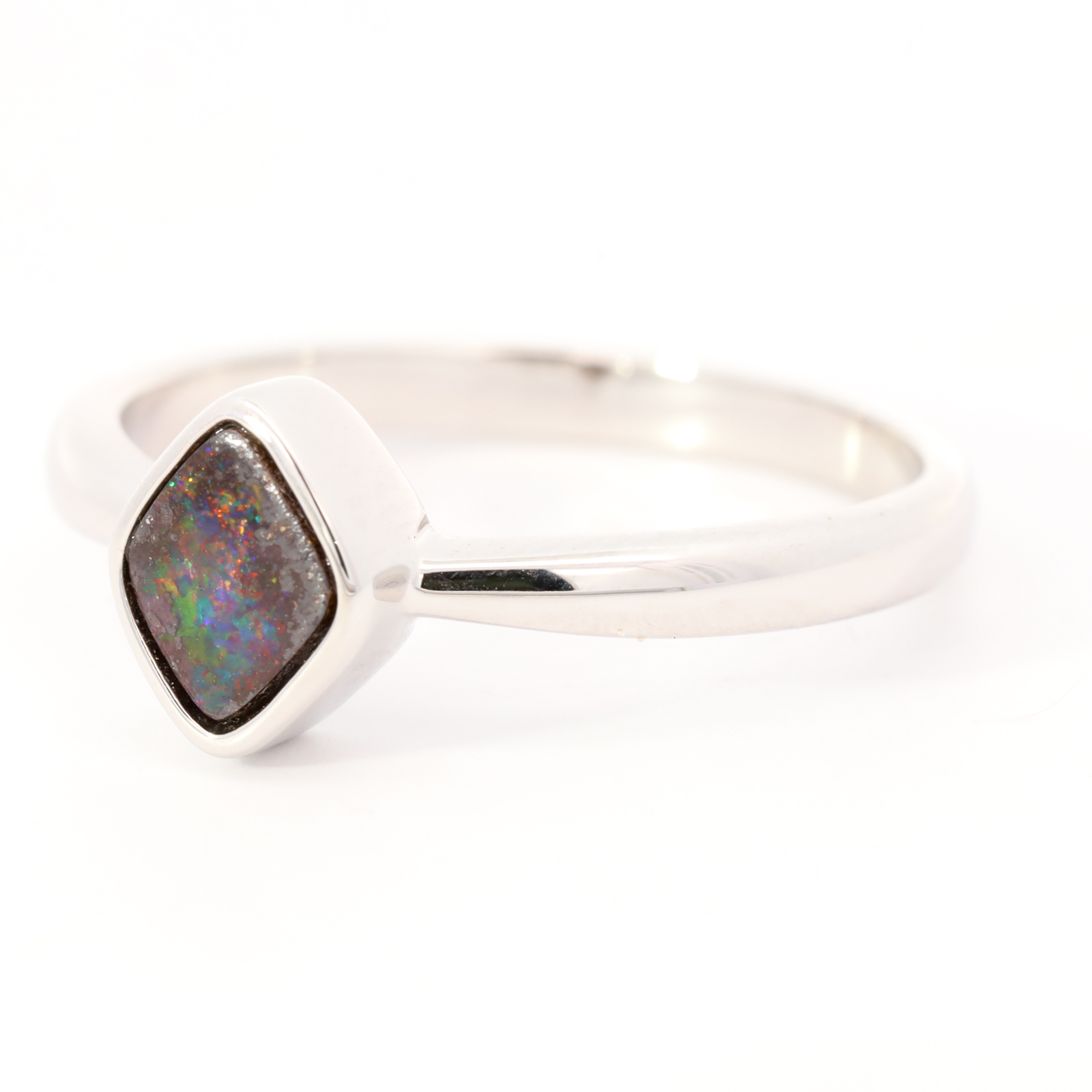 Sterling Silver Blue Green Orange Red Boulder Opal Ring