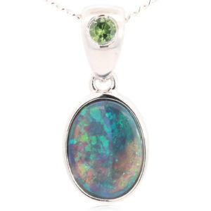 Sterling Silver Blue Green Black Opal and Parti Sapphire Pendant