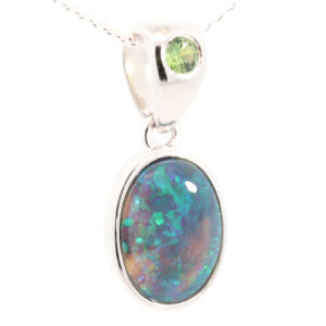 Sterling Silver Blue Green Black Opal and Parti Sapphire Pendant