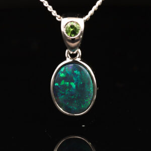 Sterling Silver Blue Green Black Opal and Parti Sapphire Pendant