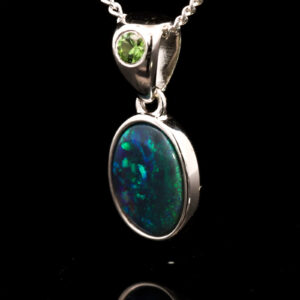 Sterling Silver Blue Green Black Opal and Parti Sapphire Pendant