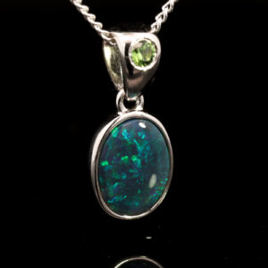 Sterling Silver Blue Green Black Opal and Parti Sapphire Pendant