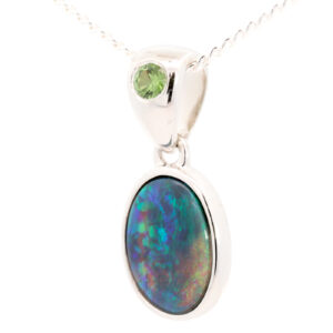 Sterling Silver Blue Green Black Opal and Parti Sapphire Pendant