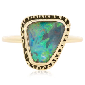 Yellow Gold Blue Green Yellow Boulder Opal Ring
