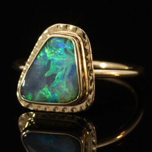 Yellow Gold Blue Green Yellow Boulder Opal Ring