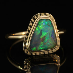 Yellow Gold Blue Green Yellow Boulder Opal Ring