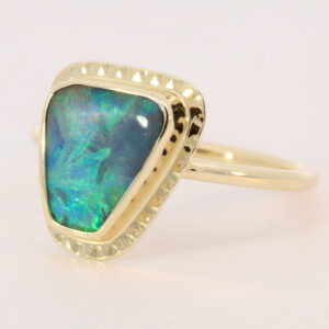 Yellow Gold Blue Green Yellow Boulder Opal Ring