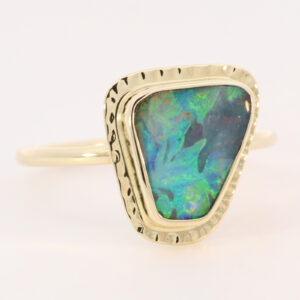 Yellow Gold Blue Green Yellow Boulder Opal Ring