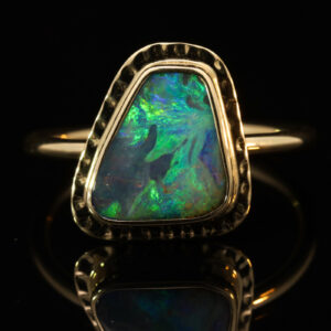 Yellow Gold Blue Green Yellow Boulder Opal Ring