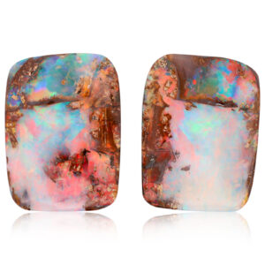 Unset Blue Green Yellow Orange Red Boulder Opal Pair