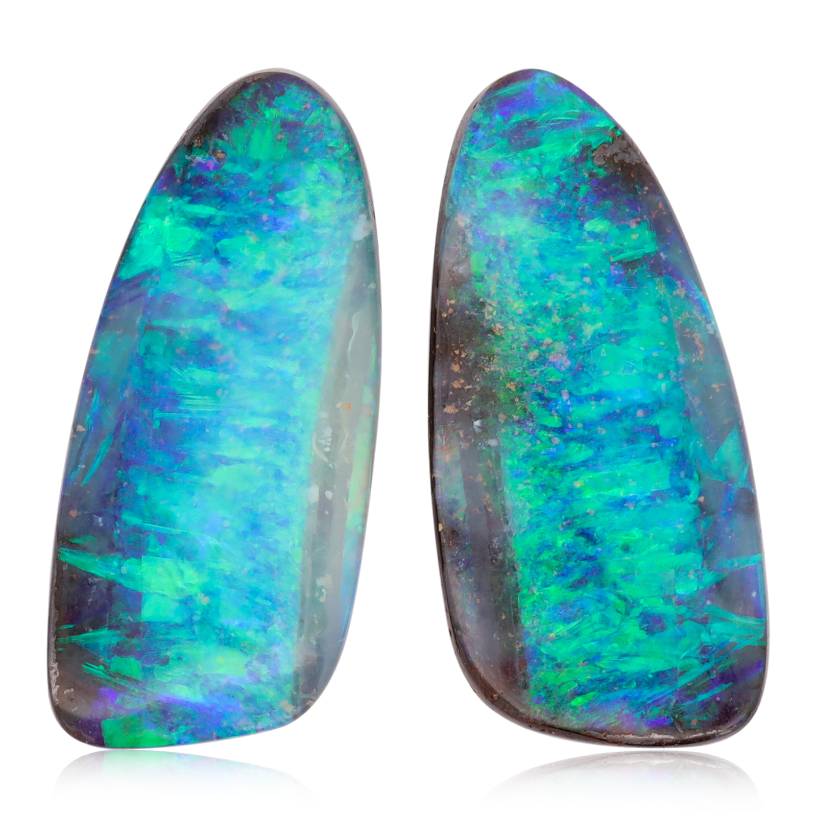 Unset Blue Green Boulder Opal Pair