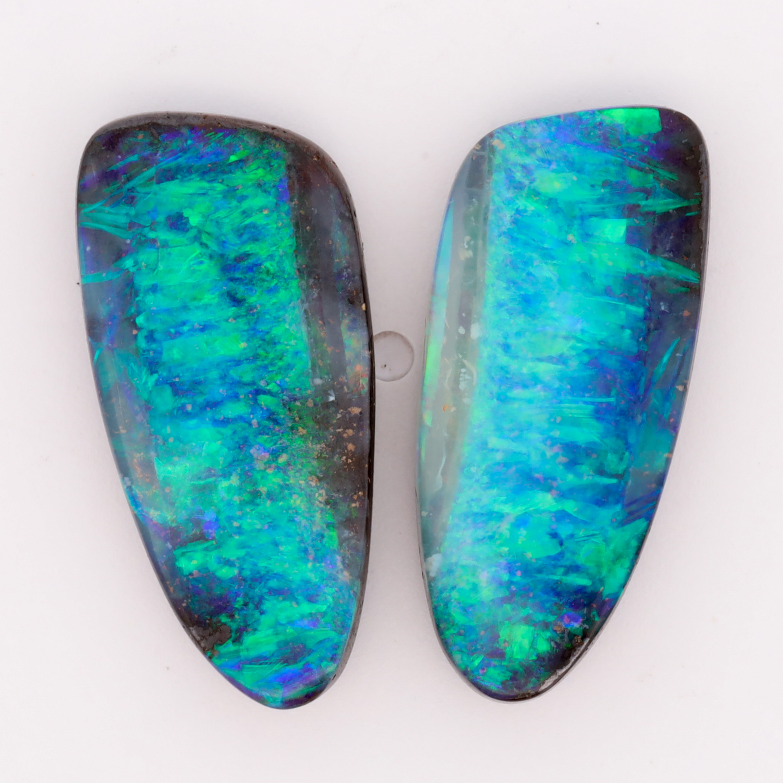 Unset Blue Green Boulder Opal Pair