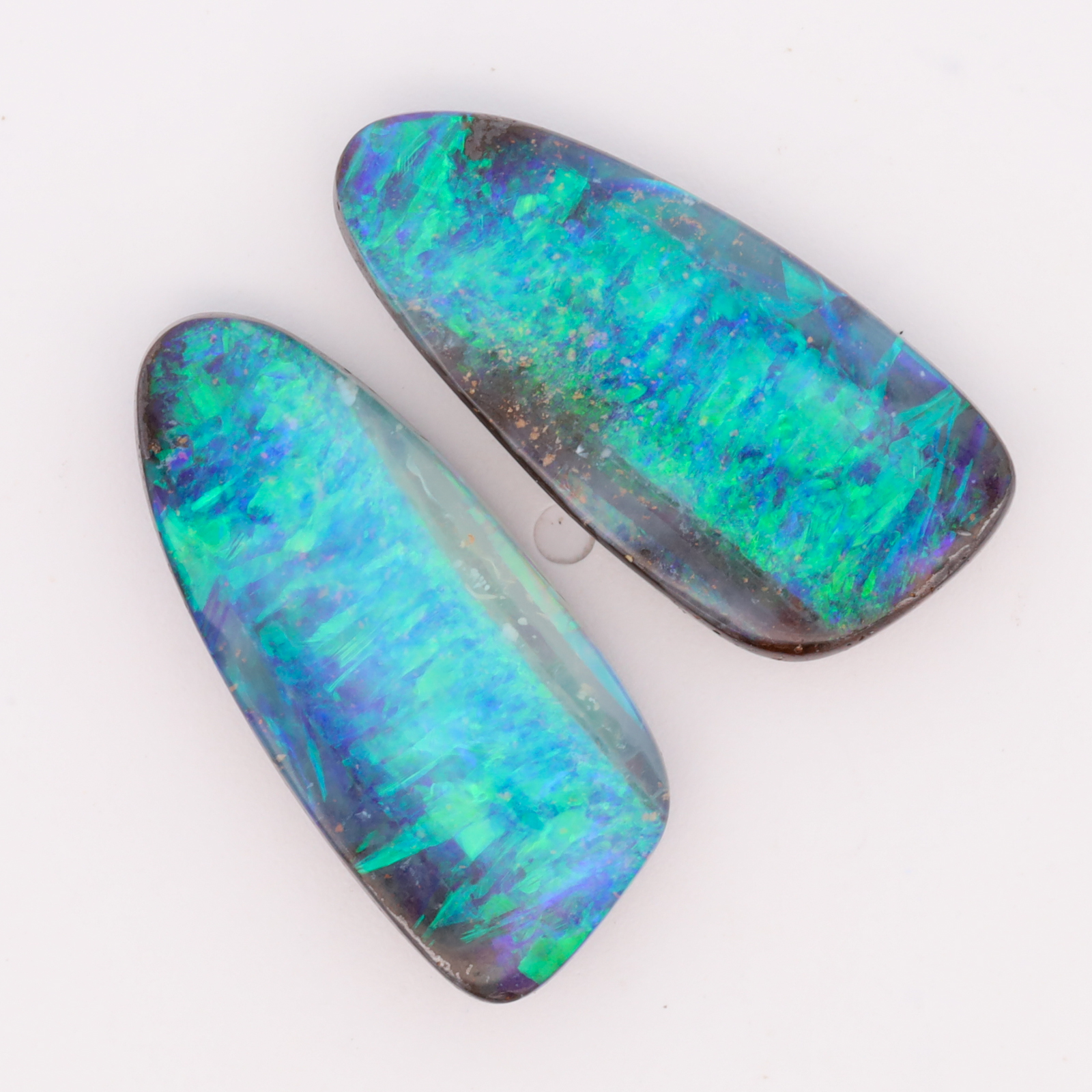 Unset Blue Green Boulder Opal Pair