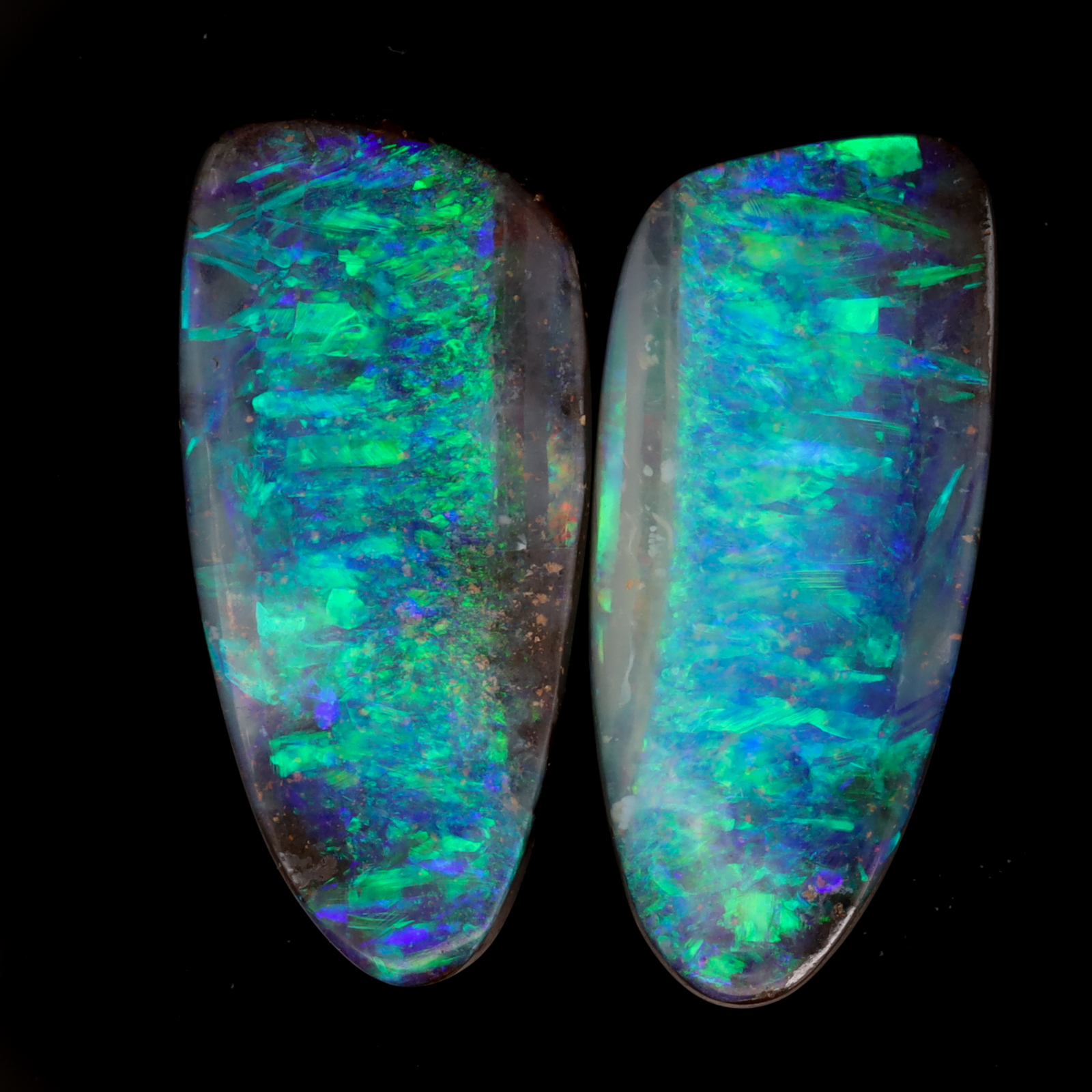 Unset Blue Green Boulder Opal Pair