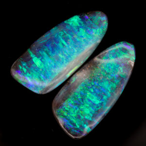 Unset Blue Green Boulder Opal Pair