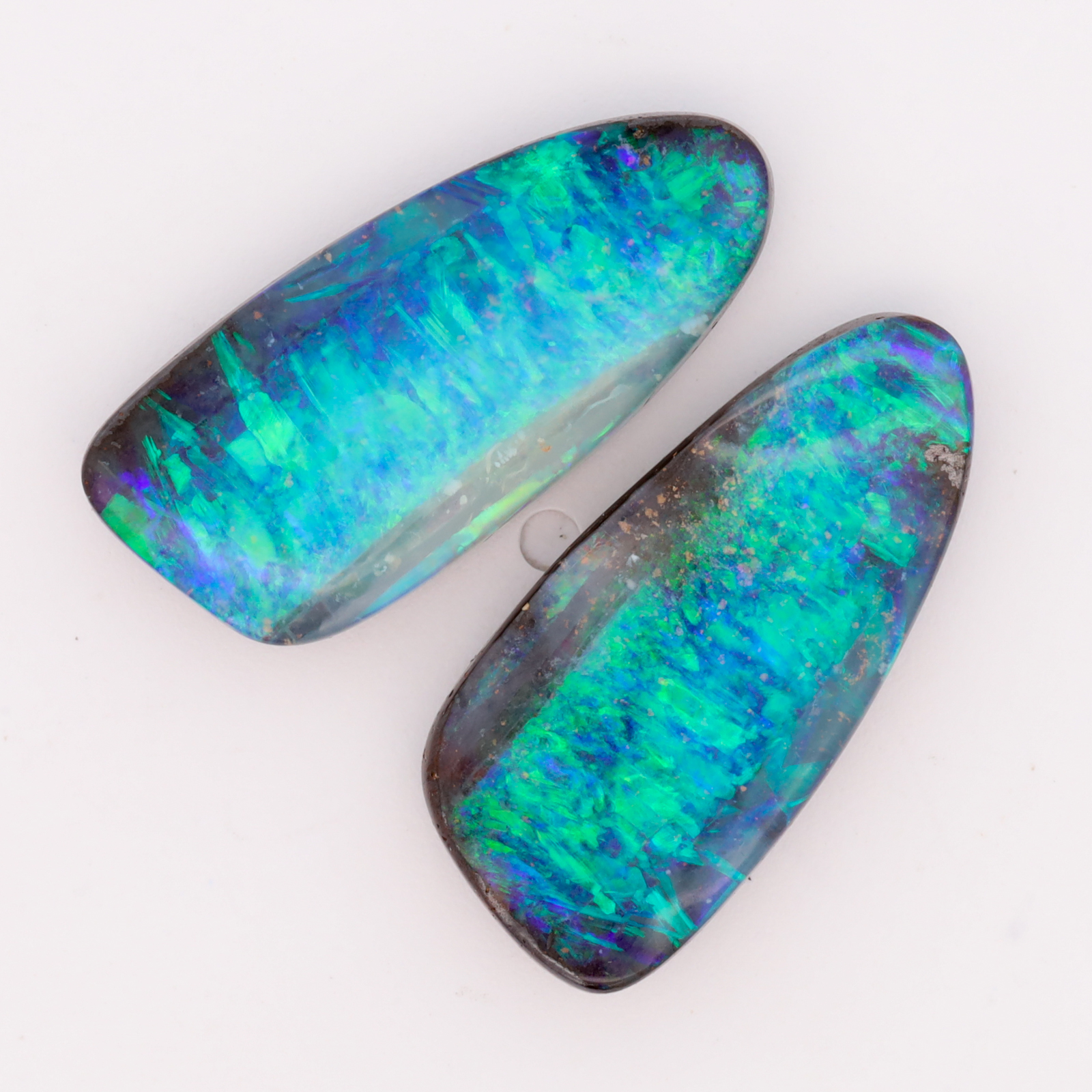 Unset Blue Green Boulder Opal Pair