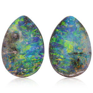 Unset Blue Green Yellow Orange Boulder Opal Pair