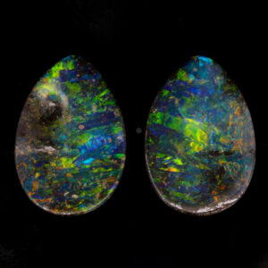 Unset Blue Green Yellow Orange Boulder Opal Pair