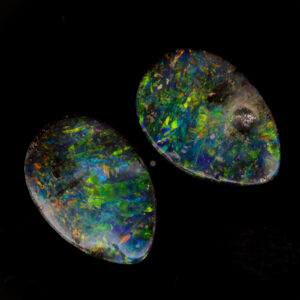 Unset Blue Green Yellow Orange Boulder Opal Pair