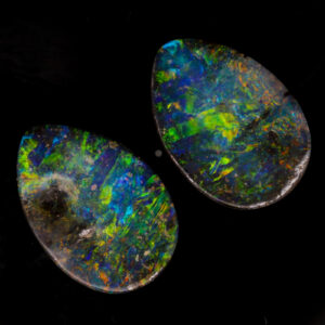 Unset Blue Green Yellow Orange Boulder Opal Pair