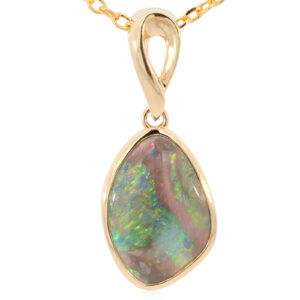 Yellow Gold Blue Green Yellow Orange Red Black Opal Pendant