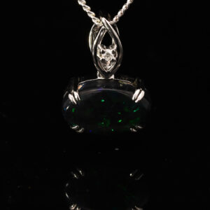 White Gold Blue Green Black Opal and Diamond Pendant